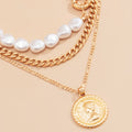 Cross-border Hot Sale Retro Punk Style Multi-layer Necklace Women Gothic Baroque Pearl Human Head Pendant Necklace