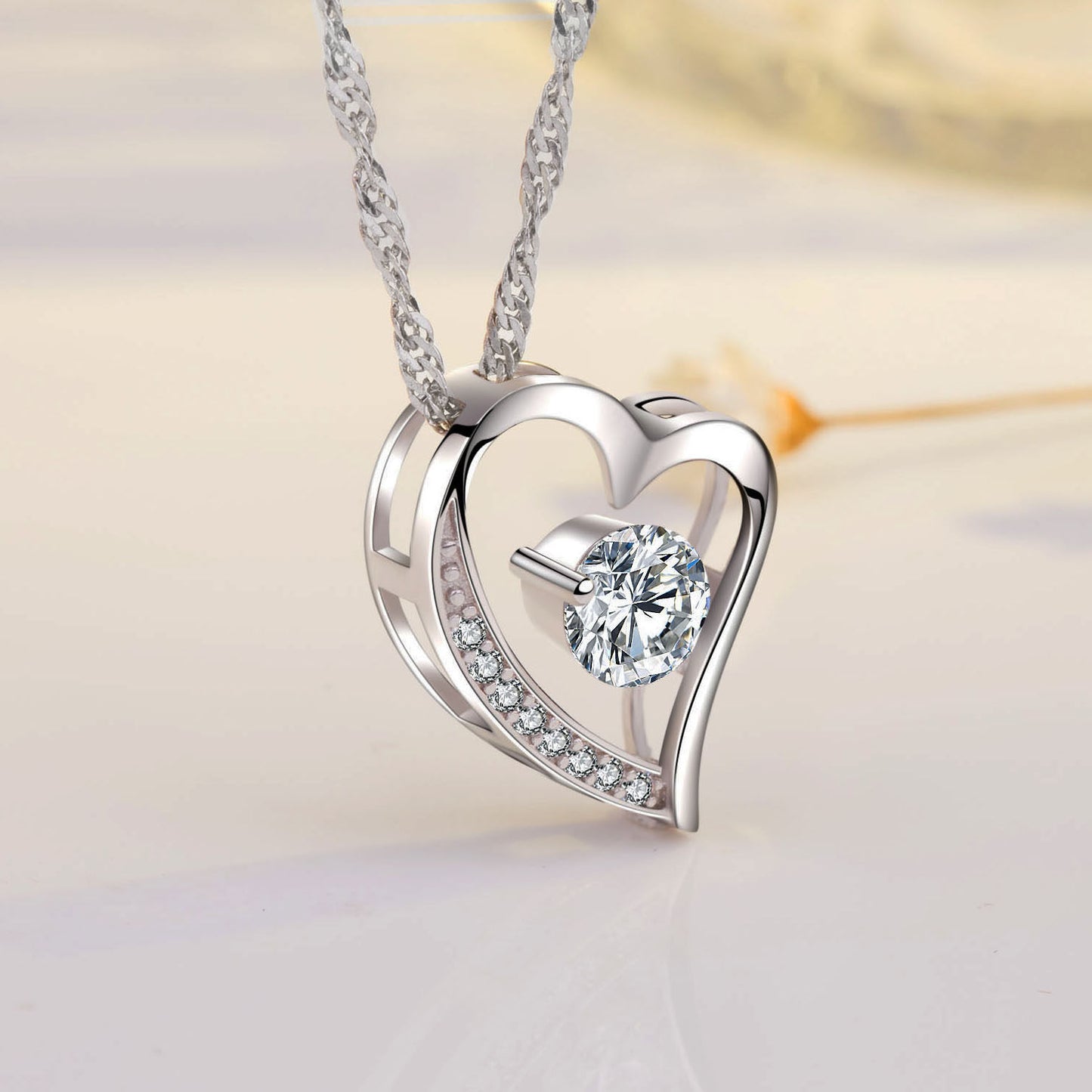 Emma Manor Heart Necklace 14K White Gold Plated Round Cut Cubic Zirconia Forever Lover Heart Pendant Necklace for Women Girls