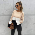 2022 autumn and winter new products in Europe and America loose color matching round neck long-sleeved knitted sweater